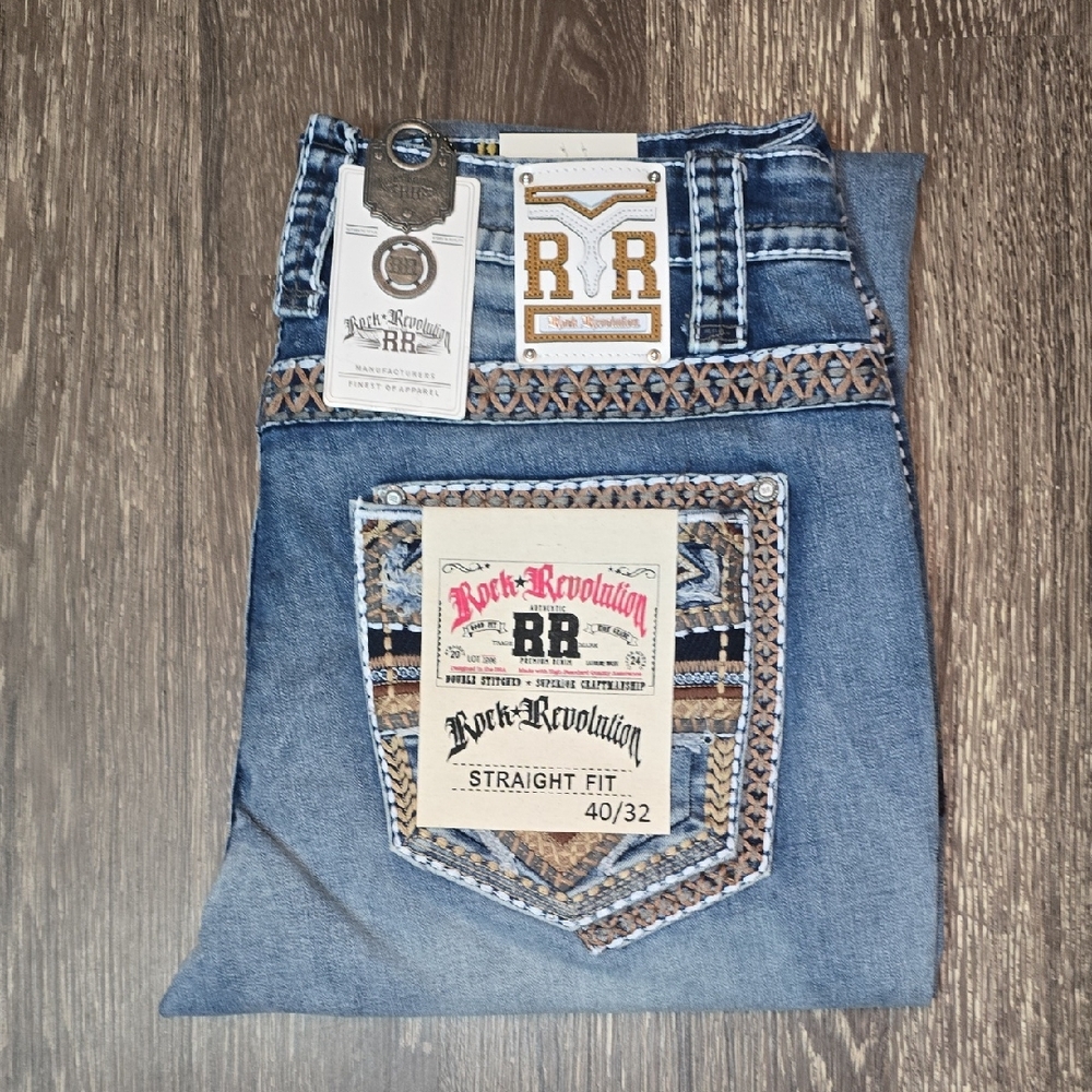 Rock ⭐️ Revolution Blue Embroidered Jeans 40W 32L